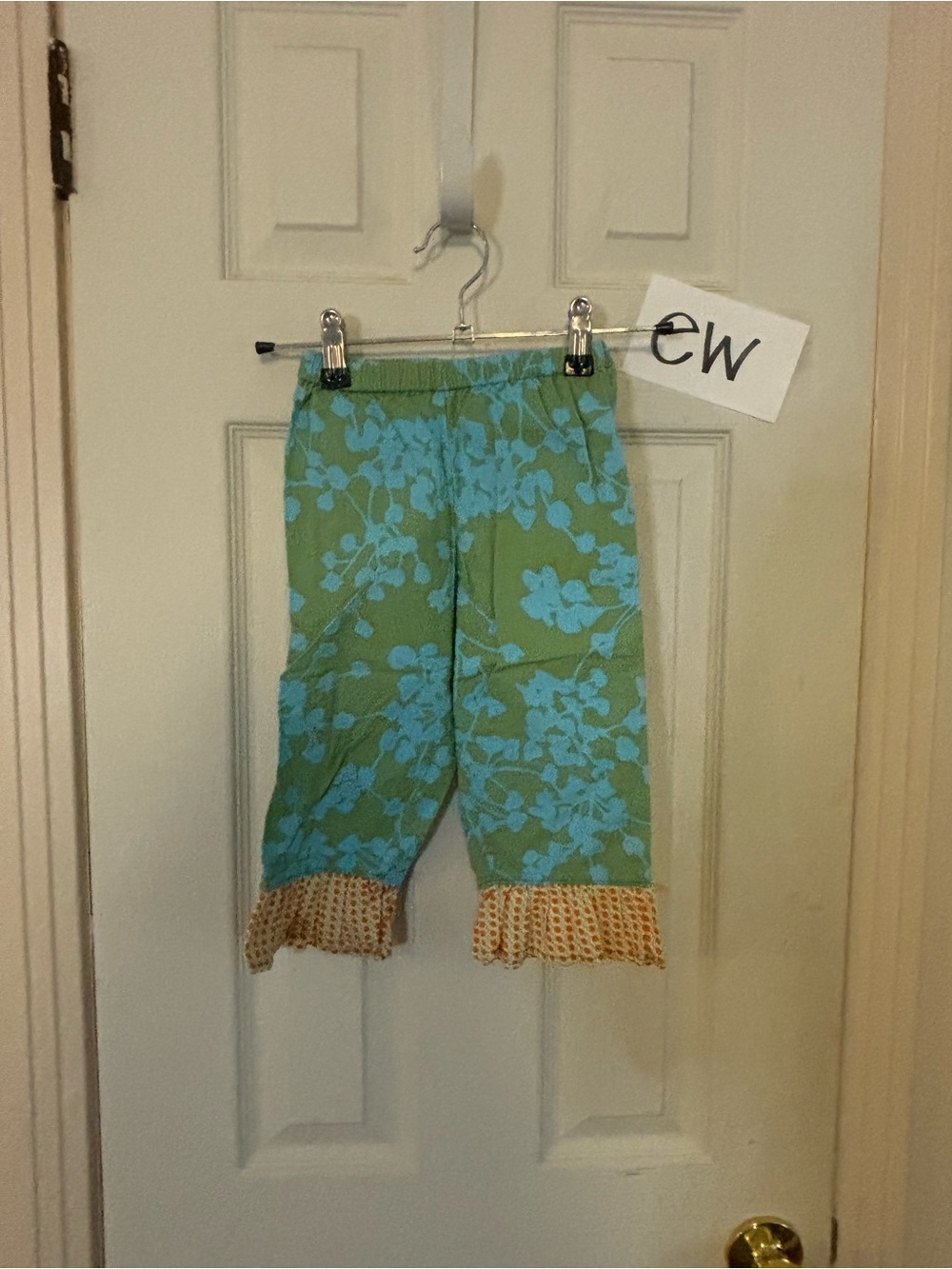 Green & Aqua Floral Kids Pants with Ruffle Trim